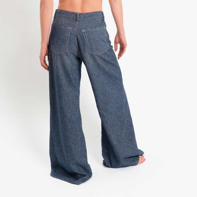 Zeroassoluto-Jeans CORINNE denim tela slegata cotone/lino elasticizzato - denim blu
