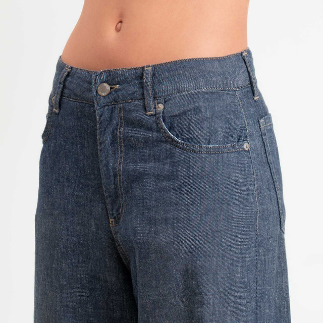 Zeroassoluto-Jeans CORINNE denim tela slegata cotone/lino elasticizzato - denim blu