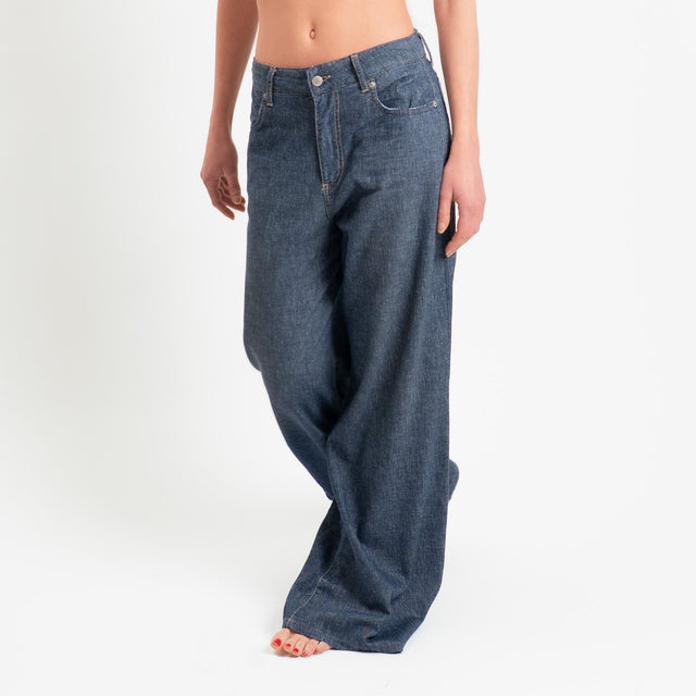 Zeroassoluto-Jeans CORINNE denim tela slegata cotone/lino elasticizzato - denim blu