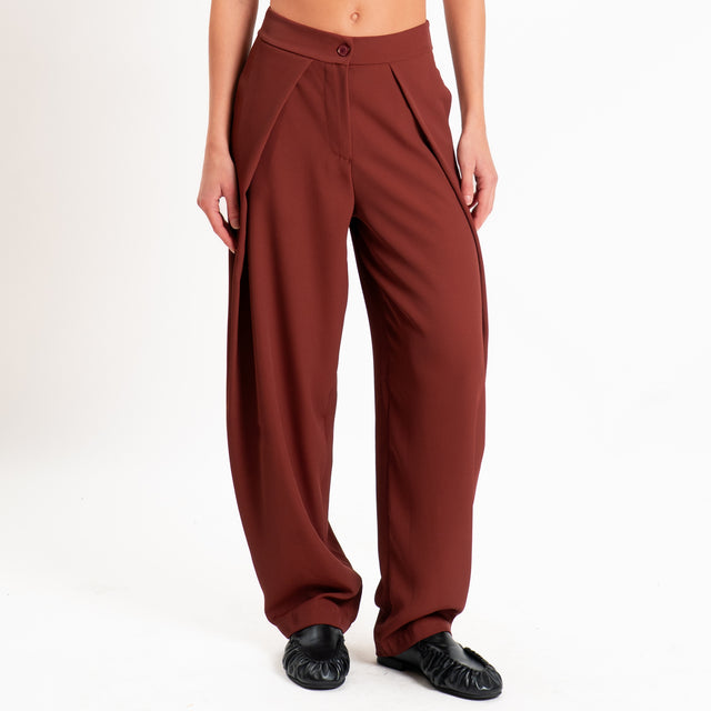 Zeroassoluto-Pantalone balloon con pieghe tessuto fluido - brick