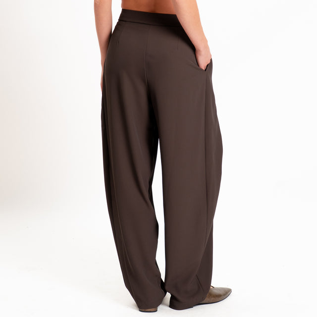 Zeroassoluto-Pantalone balloon con pieghe tessuto fluido - moro