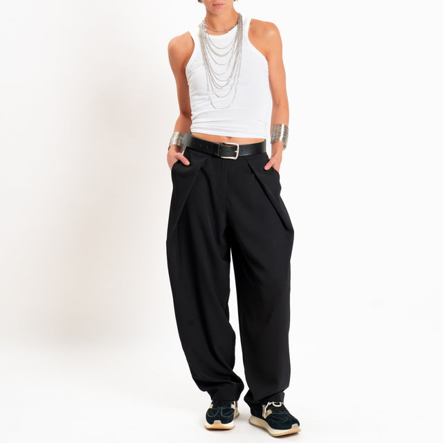 Zeroassoluto-Pantalone balloon con pieghe tessuto fluido - nero