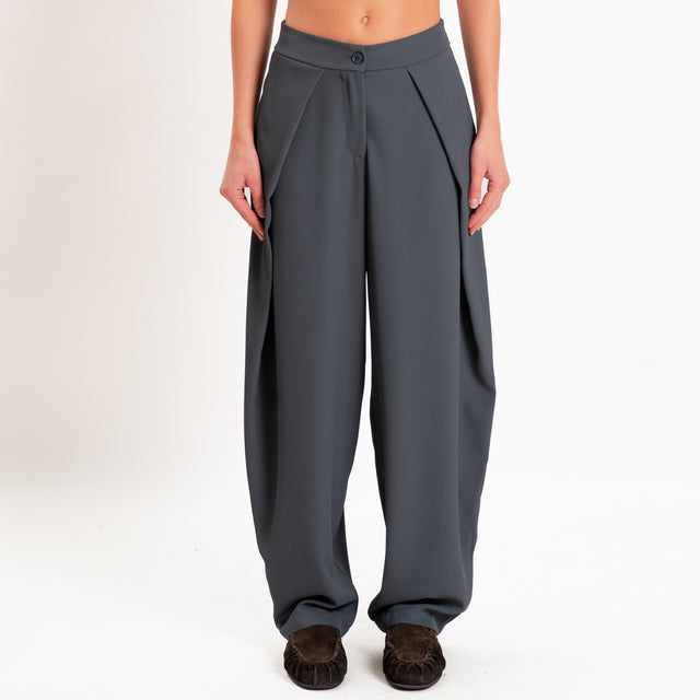 Zeroassoluto-Pantalone balloon con pieghe tessuto fluido - piombo