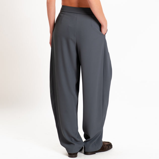 Zeroassoluto-Pantalone balloon con pieghe tessuto fluido - piombo