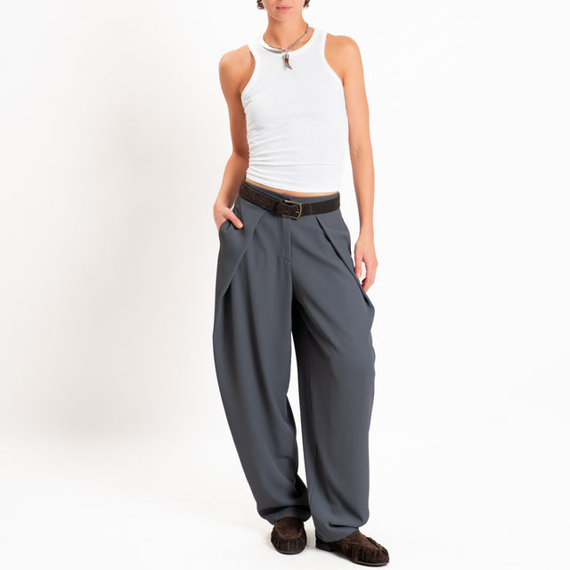 Zeroassoluto-Pantalone balloon con pieghe tessuto fluido - piombo