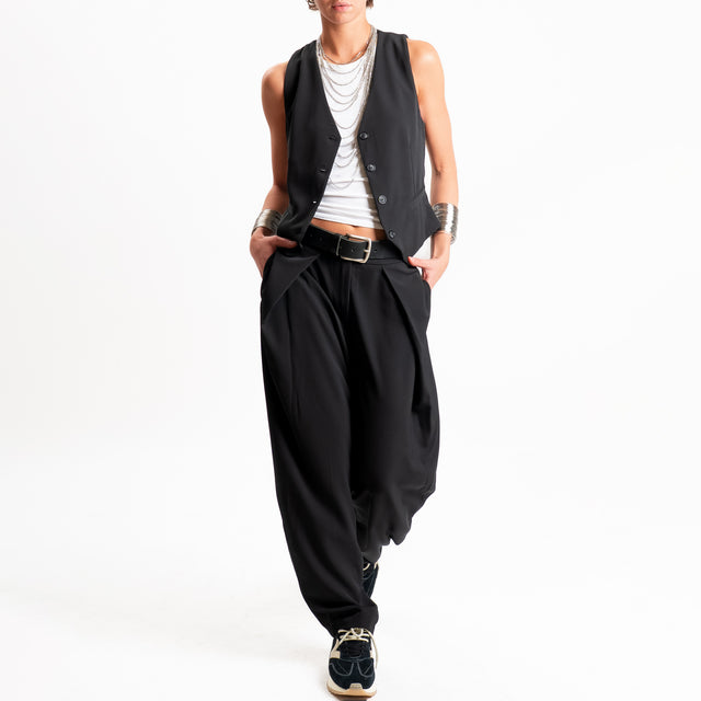 Zeroassoluto-Pantalone balloon con pieghe tessuto fluido - nero