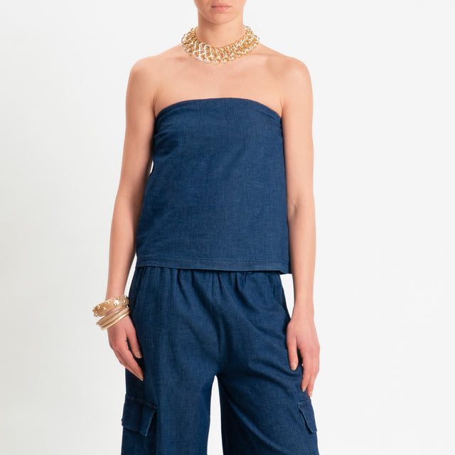 Zeroassoluto-Top a fascia chambray con elastico dietro - denim scuro