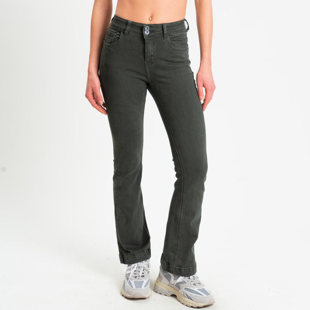 Zeroassoluto-Pantalone DOLLY bootcut denim super stretch stone washed - muschio