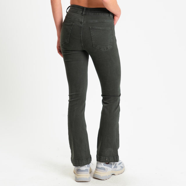 Zeroassoluto-Pantalone DOLLY bootcut denim super stretch stone washed - muschio