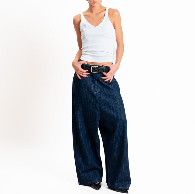 Zeroassoluto-Jeans GAUCHO extra wide drop crotch tela premium slegata lavaggio zero - denim scuro