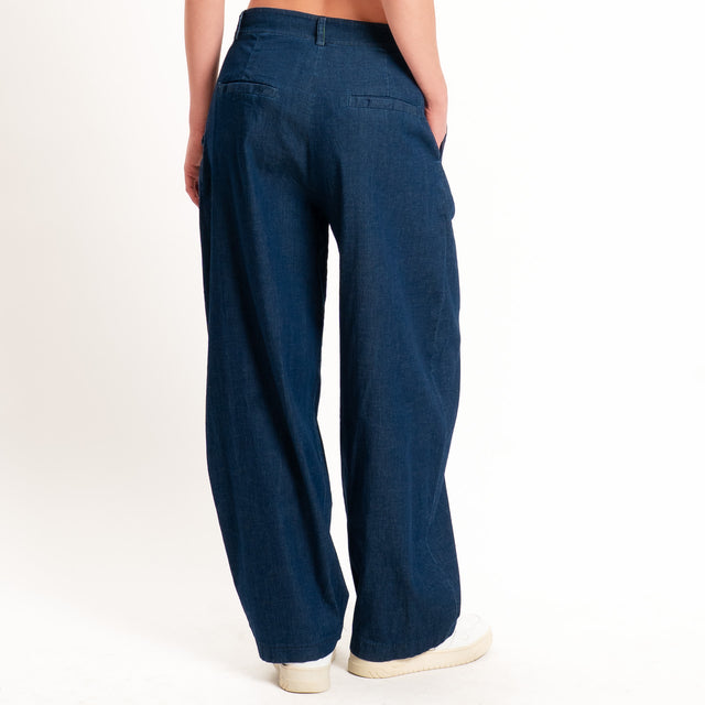 Zeroassoluto-Pantalone GENNY comfort chambray leggero elasticizzato - denim blu