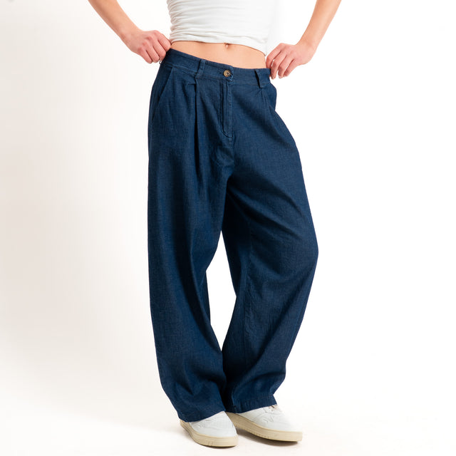 Zeroassoluto-Pantalone GENNY comfort chambray leggero elasticizzato - denim blu