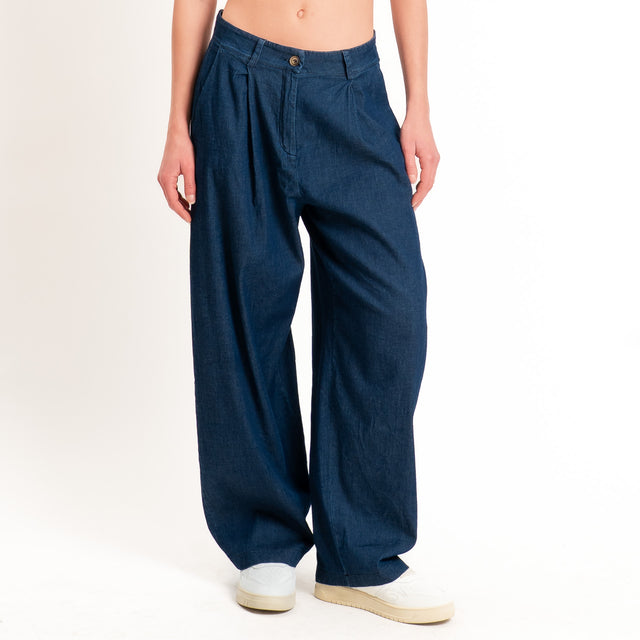 Zeroassoluto-Pantalone GENNY comfort chambray leggero elasticizzato - denim blu