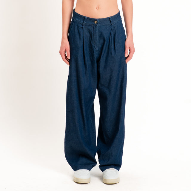 Zeroassoluto-Pantalone GENNY comfort chambray leggero elasticizzato - denim blu