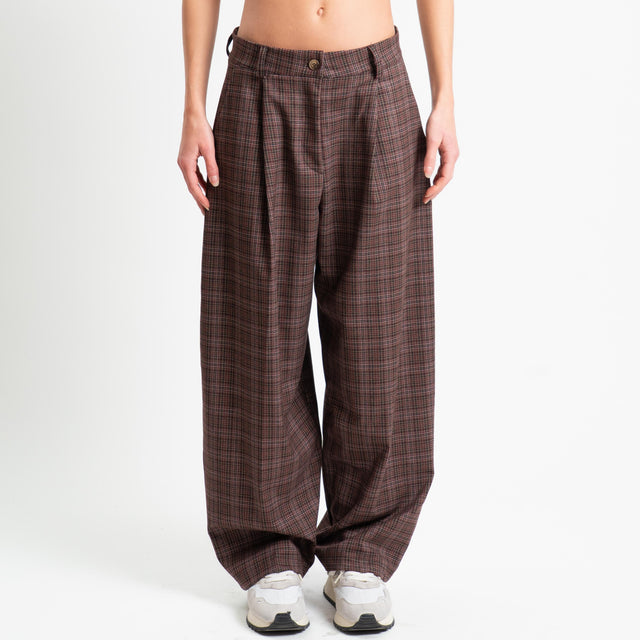 Zeroassoluto-Pantalone GENNY comfort elasticizzato - principe di galles vino/moro/nero