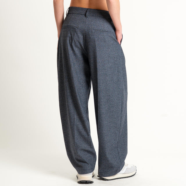 Zeroassoluto-Pantalone GENNY comfort elasticizzato - micro pied de poule grigio/blu