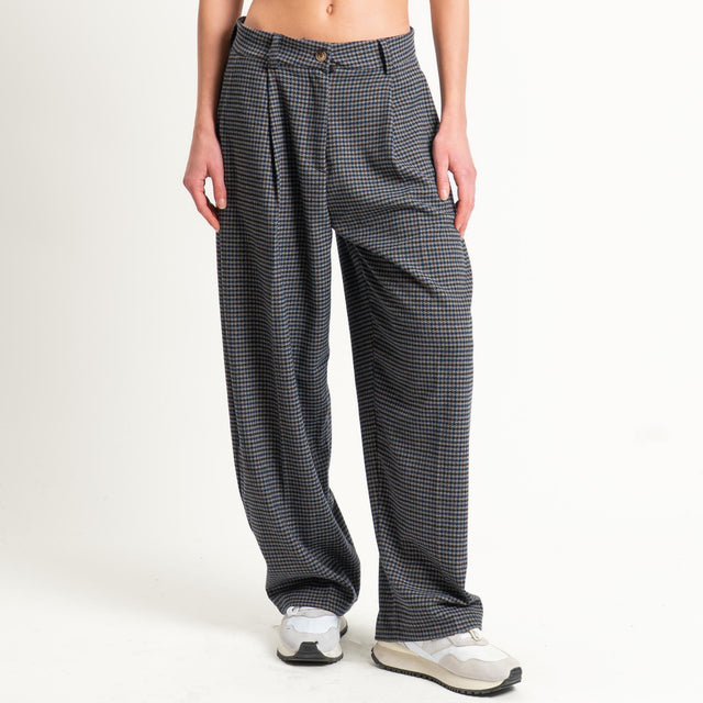 Zeroassoluto-Pantalone GENNY comfort elasticizzato - pied de poule grigio/moro/blu