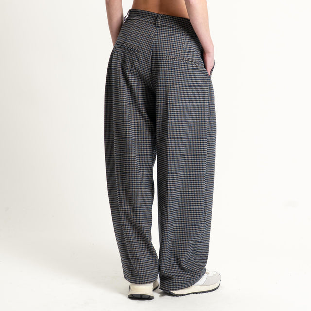 Zeroassoluto-Pantalone GENNY comfort elasticizzato - pied de poule grigio/moro/blu