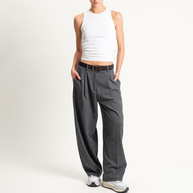 Zeroassoluto-Pantalone GENNY comfort elasticizzato - pied de poule grigio/moro/blu