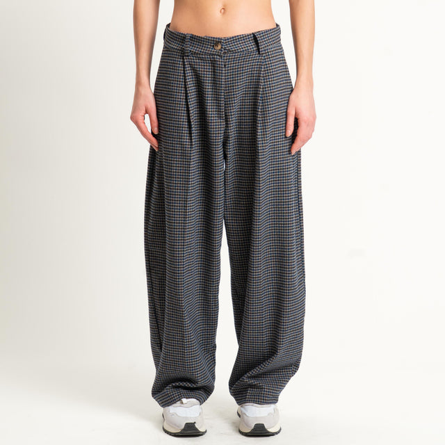 Zeroassoluto-Pantalone GENNY comfort elasticizzato - pied de poule grigio/moro/blu