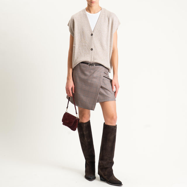 Zeroassoluto-Gonna GIADA portafoglio - micro check sand/vino/verde