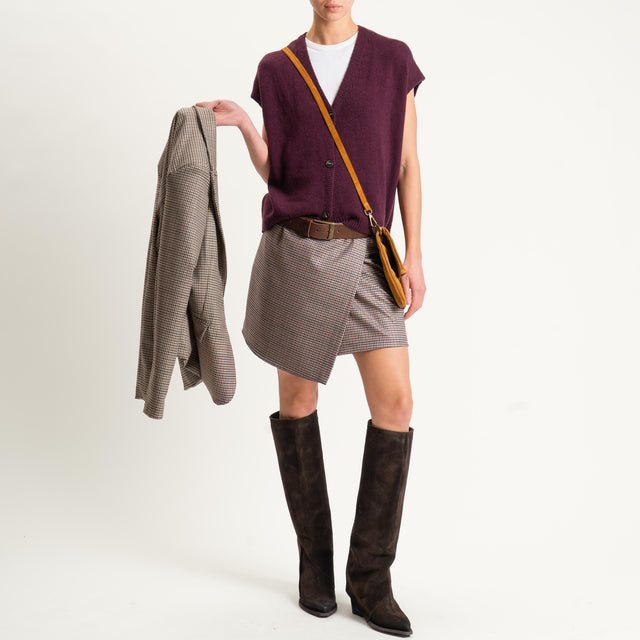 Zeroassoluto-Gonna GIADA portafoglio - micro check sand/vino/verde