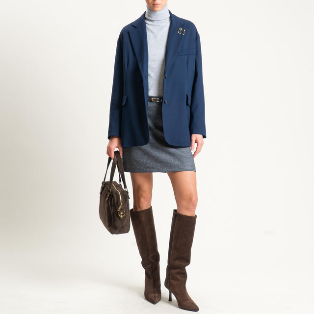 Zeroassoluto-Minigonna GINA tessuto elasticizzato - micro pied de poule grigio/blu