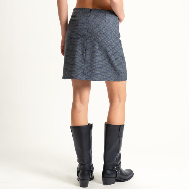 Zeroassoluto-Minigonna GINA tessuto elasticizzato - micro pied de poule grigio/blu