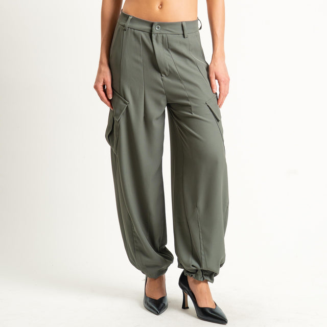 Zeroassoluto-Pantalone GIORDY cargo tessuto fluido - militare