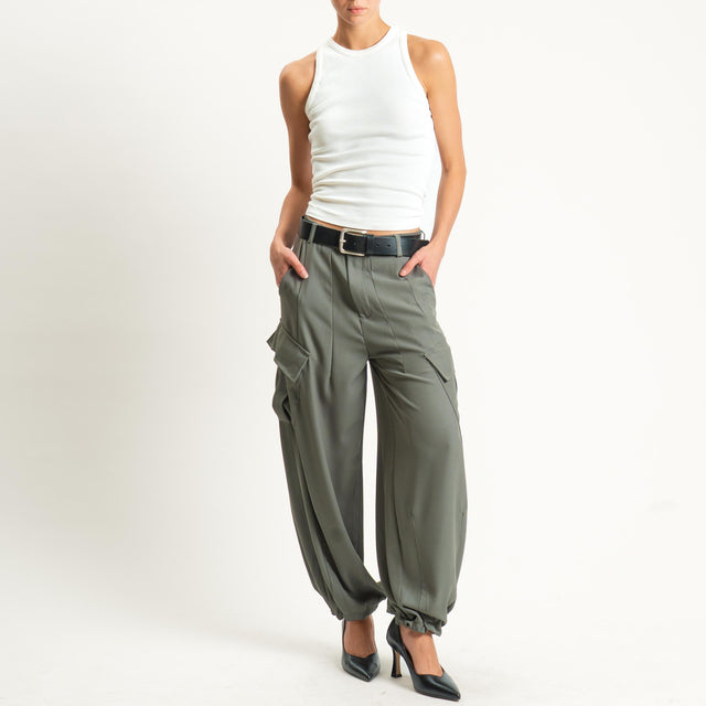Zeroassoluto-Pantalone GIORDY cargo tessuto fluido - militare