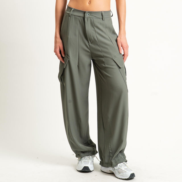 Zeroassoluto-Pantalone GIORDY cargo tessuto fluido - militare