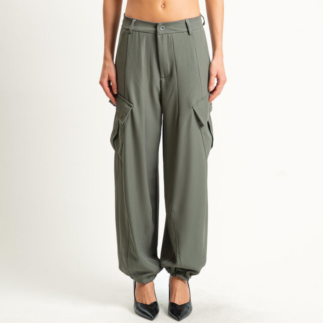 Zeroassoluto-Pantalone GIORDY cargo tessuto fluido - militare