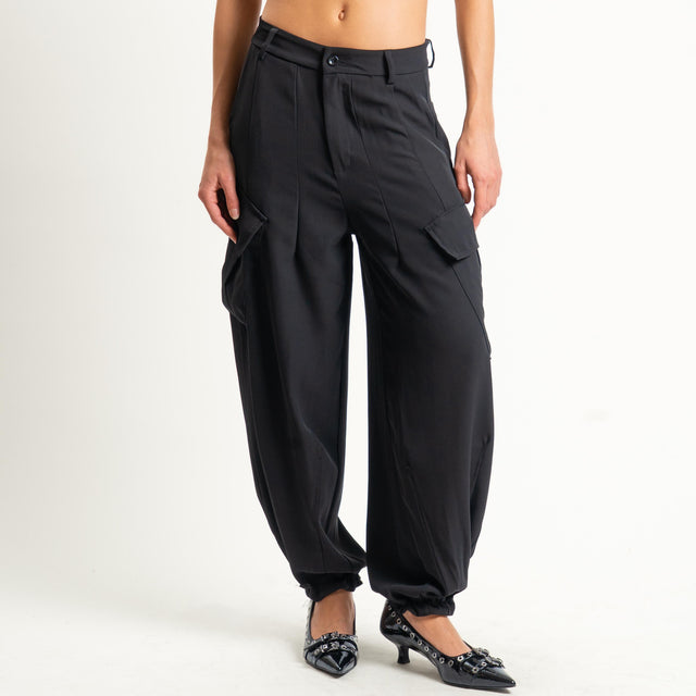 Zeroassoluto-Pantalone GIORDY cargo tessuto fluido - nero