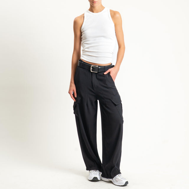 Zeroassoluto-Pantalone GIORDY cargo tessuto fluido - nero