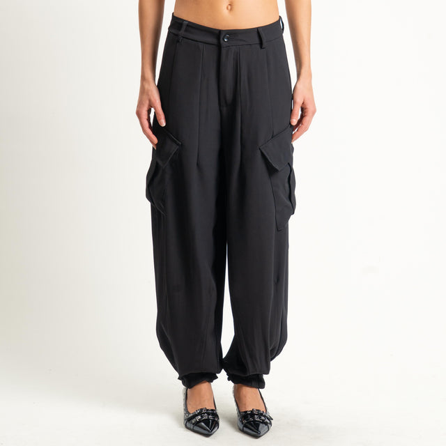 Zeroassoluto-Pantalone GIORDY cargo tessuto fluido - nero