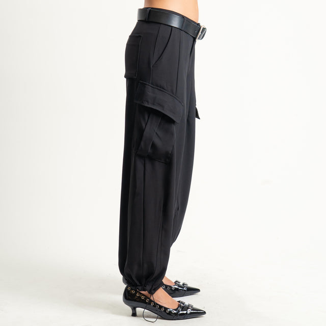Zeroassoluto-Pantalone GIORDY cargo tessuto fluido - nero