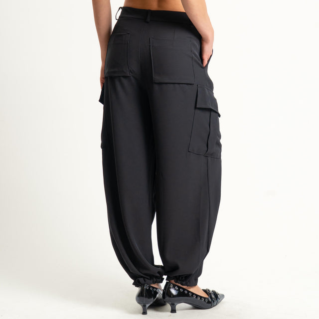 Zeroassoluto-Pantalone GIORDY cargo tessuto fluido - nero