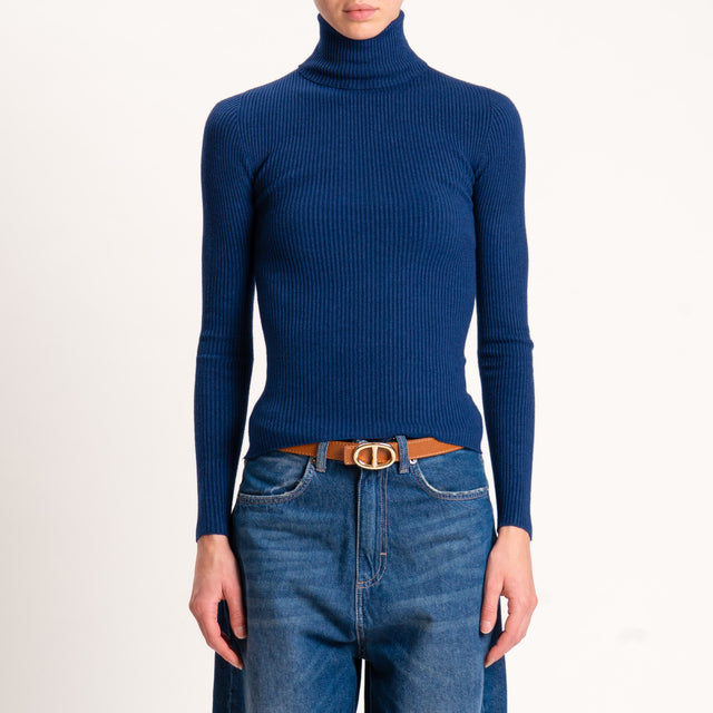 Zeroassoluto-Maglia collo alto a costine - blu