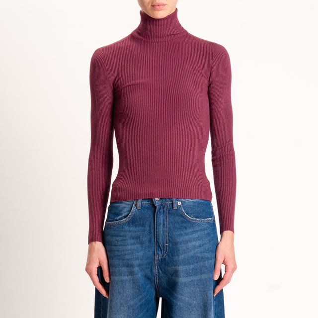 Zeroassoluto-Maglia collo alto a costine - bordeaux