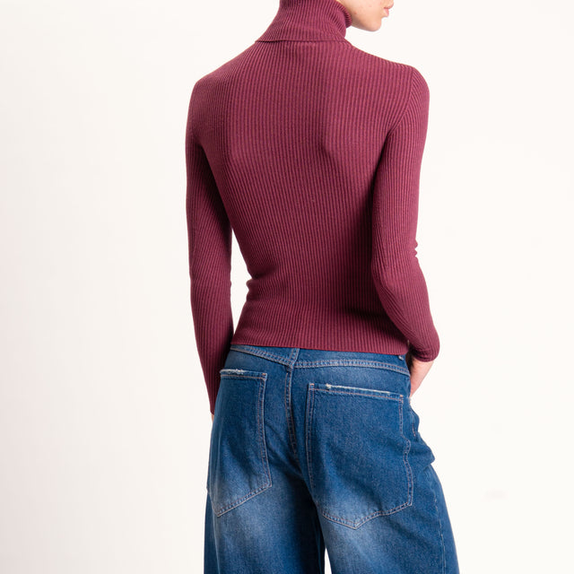 Zeroassoluto-Maglia collo alto a costine - bordeaux