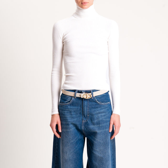 Zeroassoluto-Maglia collo alto a costine - burro