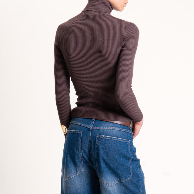Zeroassoluto-Maglia collo alto a costine - moro