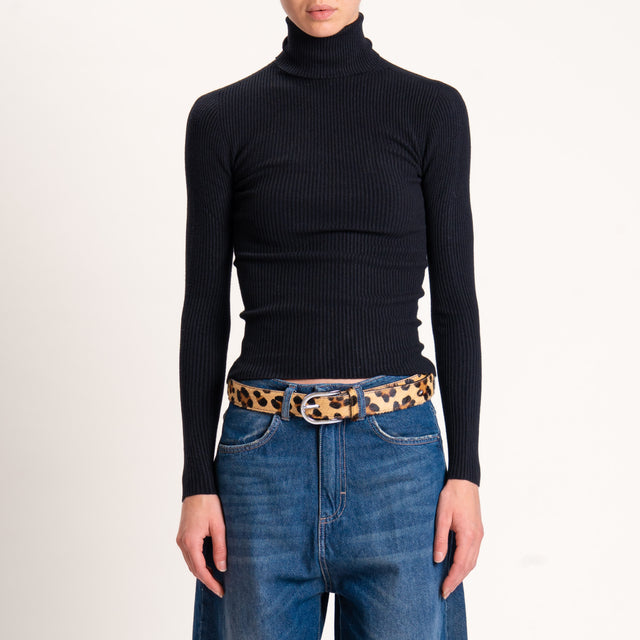 Zeroassoluto-Maglia collo alto a costine - nero