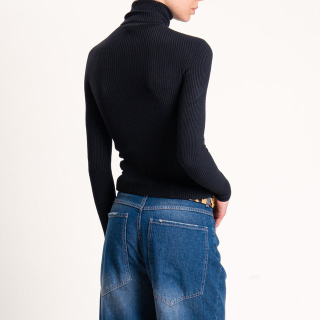 Zeroassoluto-Maglia collo alto a costine - nero