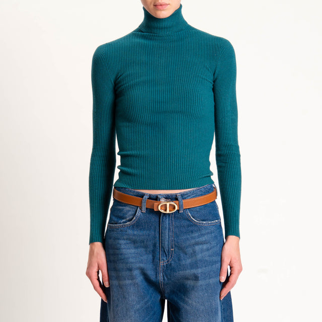 Zeroassoluto-Maglia collo alto a costine - VERDE