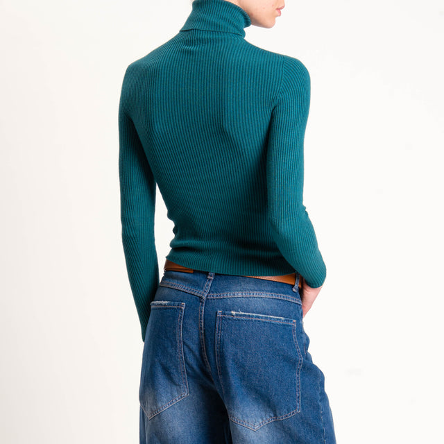 Zeroassoluto-Maglia collo alto a costine - VERDE