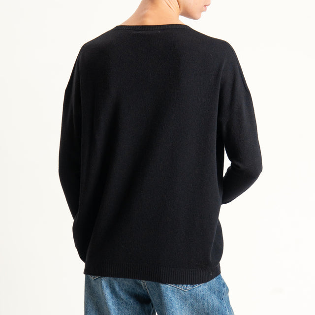 Zeroassoluto-Maglia girocollo bordi a coste - nero