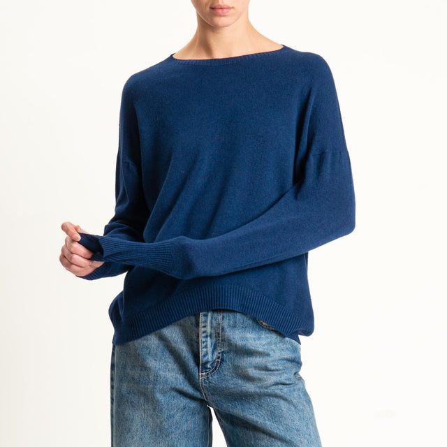 Zeroassoluto-Maglia girocollo bordi a coste - blu