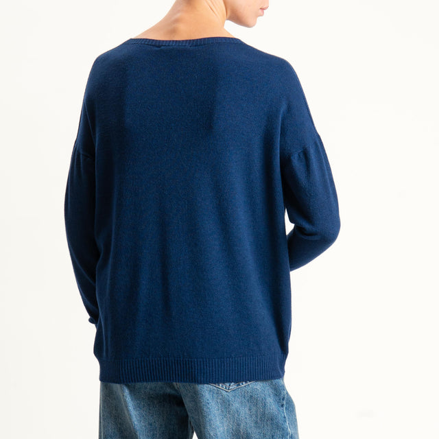 Zeroassoluto-Maglia girocollo bordi a coste - blu