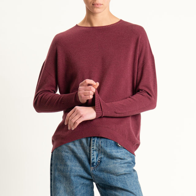 Zeroassoluto-Maglia girocollo bordi a coste - Bordeaux